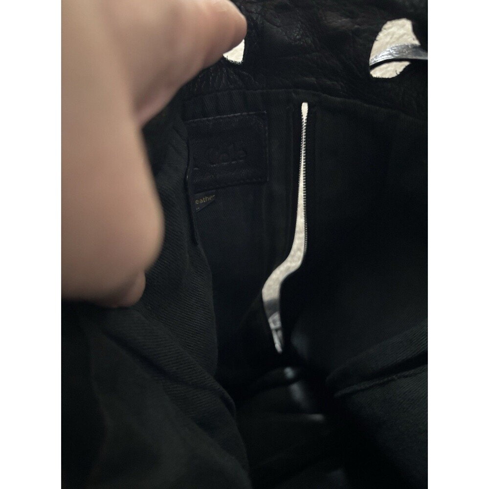 Vintage Black Leather Backpack Drawstring Sack Style Back Zip Pocket Distressed - Picture 6 of 12